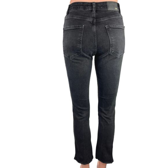 Zara Black Washed Mid Rise Stretch Casual Cropped Skinny Denim Jeans Size 4 - Picture 3 of 5